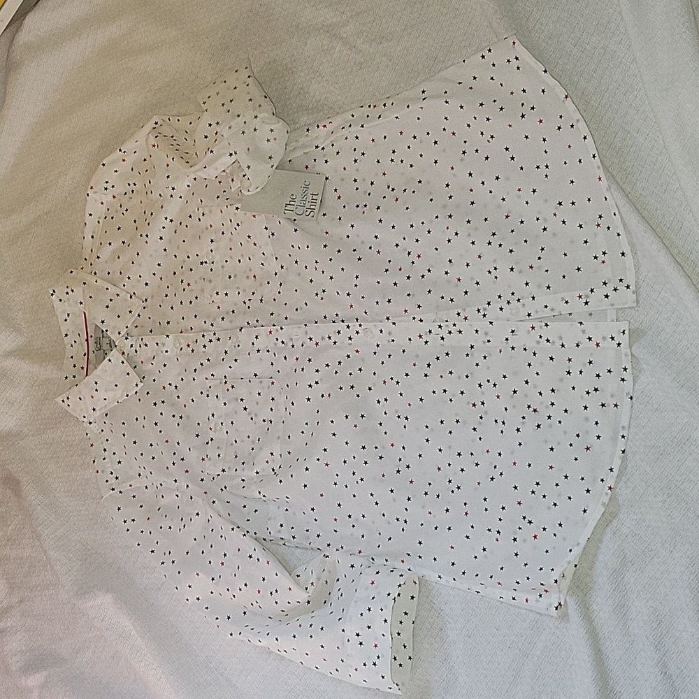 Croft & Barrow Red White Blue Stars Button-down Blouse Small NWT